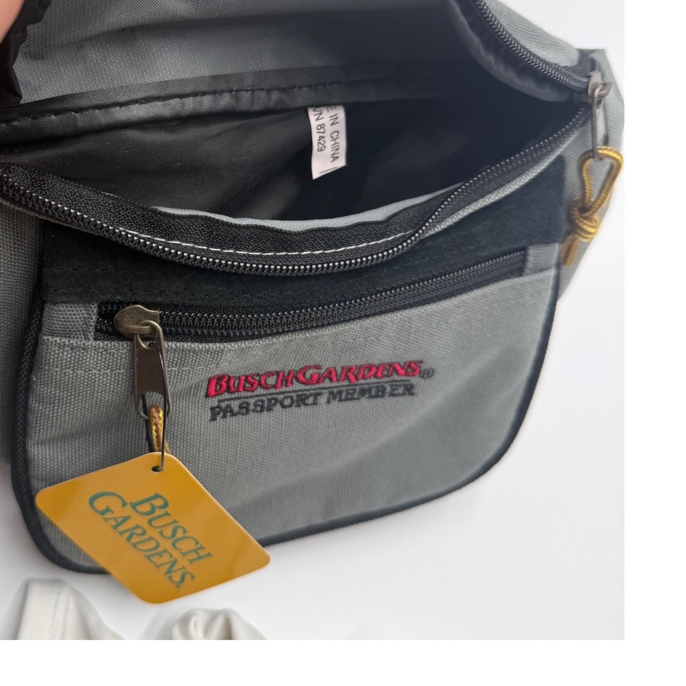 Vintage Busch Gardens Passport Member Fanny Pack Waist Bag Grey Canvas - Picture 3 of 8